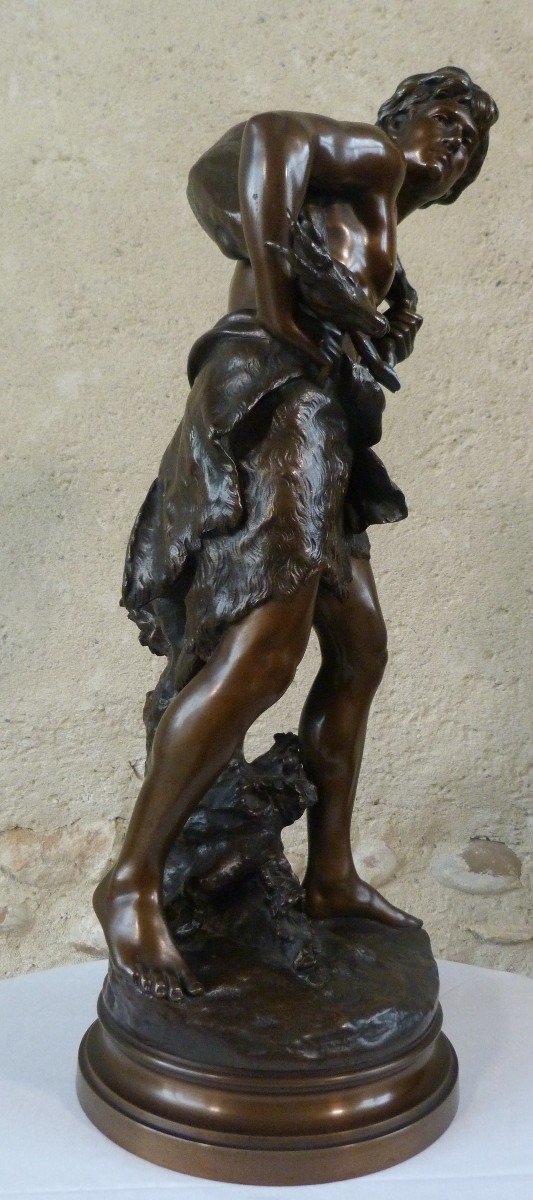 "Le chasseur et sa proie" sculpture en bronze de Mathurin Moreau -photo-4