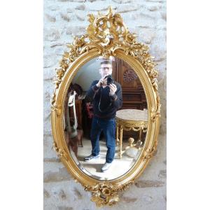 Golden Oval Mirror With Gold Leaf 