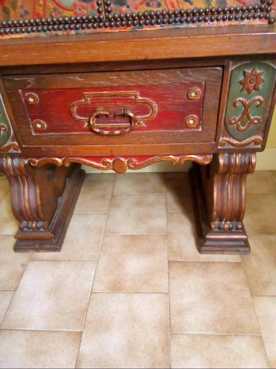 Petit cabinet  bois recouvert de cuir de cordoue-photo-2