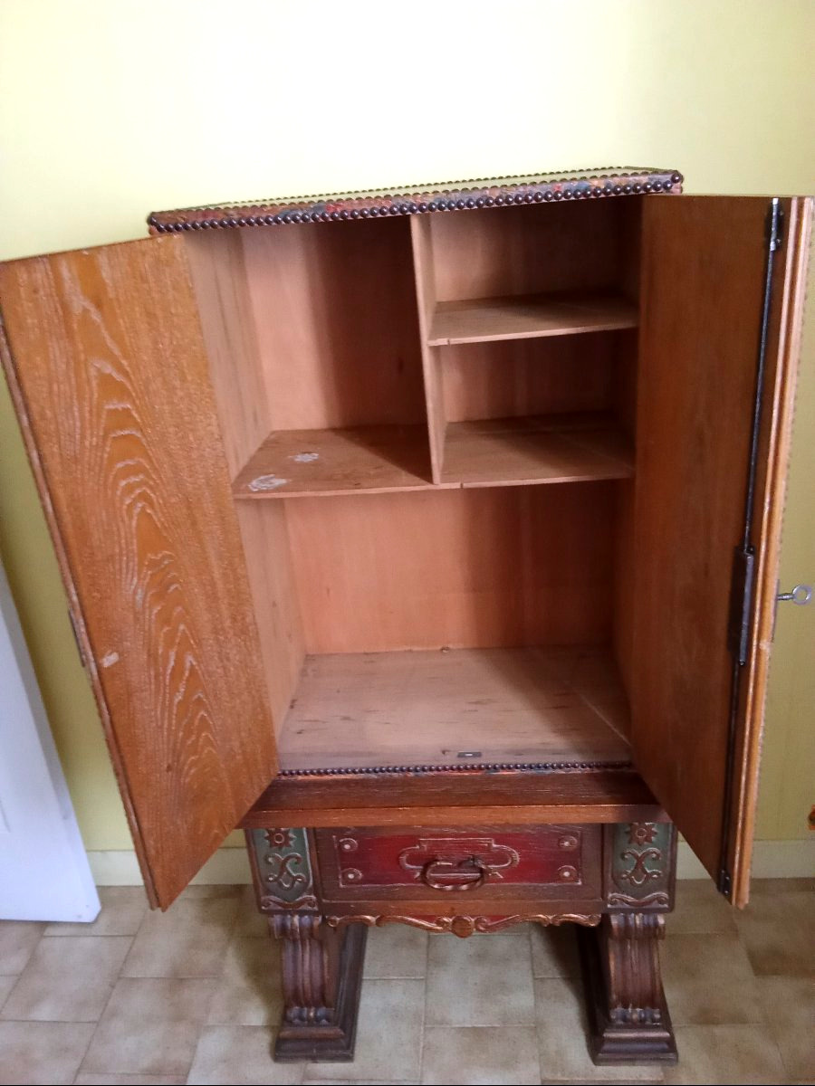 Petit cabinet  bois recouvert de cuir de cordoue-photo-3