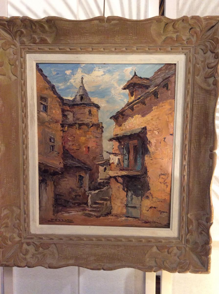 Tableau Village De Saint-côme Aveyron Peintre Henri Perrot 