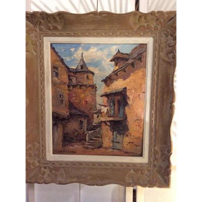 Tableau Village De Saint-côme Aveyron Peintre Henri Perrot 