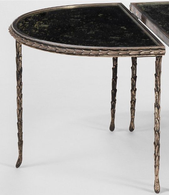 Maison CHARLES   Table Basse Tripartite En Bronze A Décor De Rinceaux Et Plateaux En Miroirs -photo-2