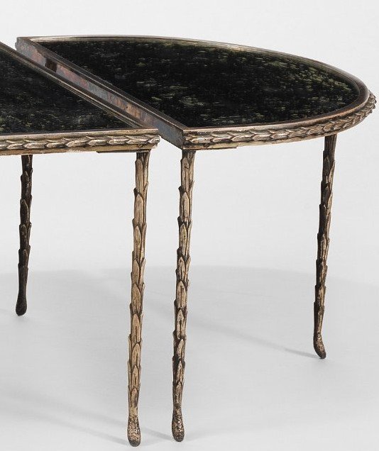 Maison CHARLES   Table Basse Tripartite En Bronze A Décor De Rinceaux Et Plateaux En Miroirs -photo-4