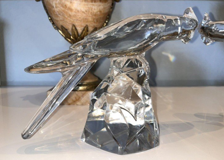 Baccarat And Chevalier Georges (designer) Pair Of Parakeet Bookends Art Deco Period-photo-4