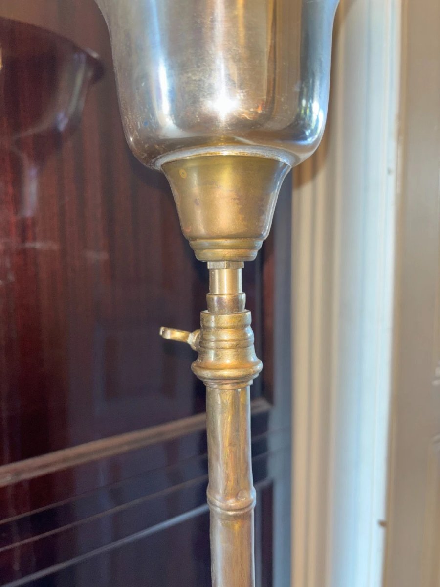 Maison BAGUES   Lampadaire Tripode En Laiton Et Bronze Doré A Décor De Bambou-photo-1