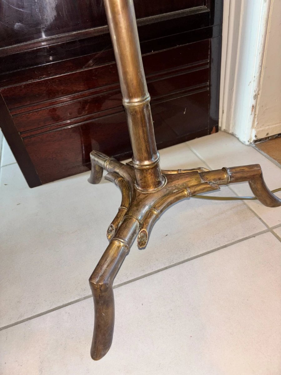 Maison BAGUES   Lampadaire Tripode En Laiton Et Bronze Doré A Décor De Bambou-photo-7