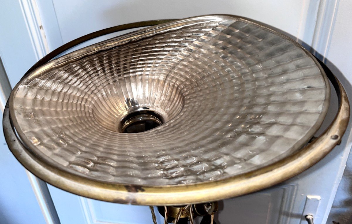 Maisons Malabert Et Bagues Bamboo Bronze Floor Lamp And Glass Reflector Signed-photo-1
