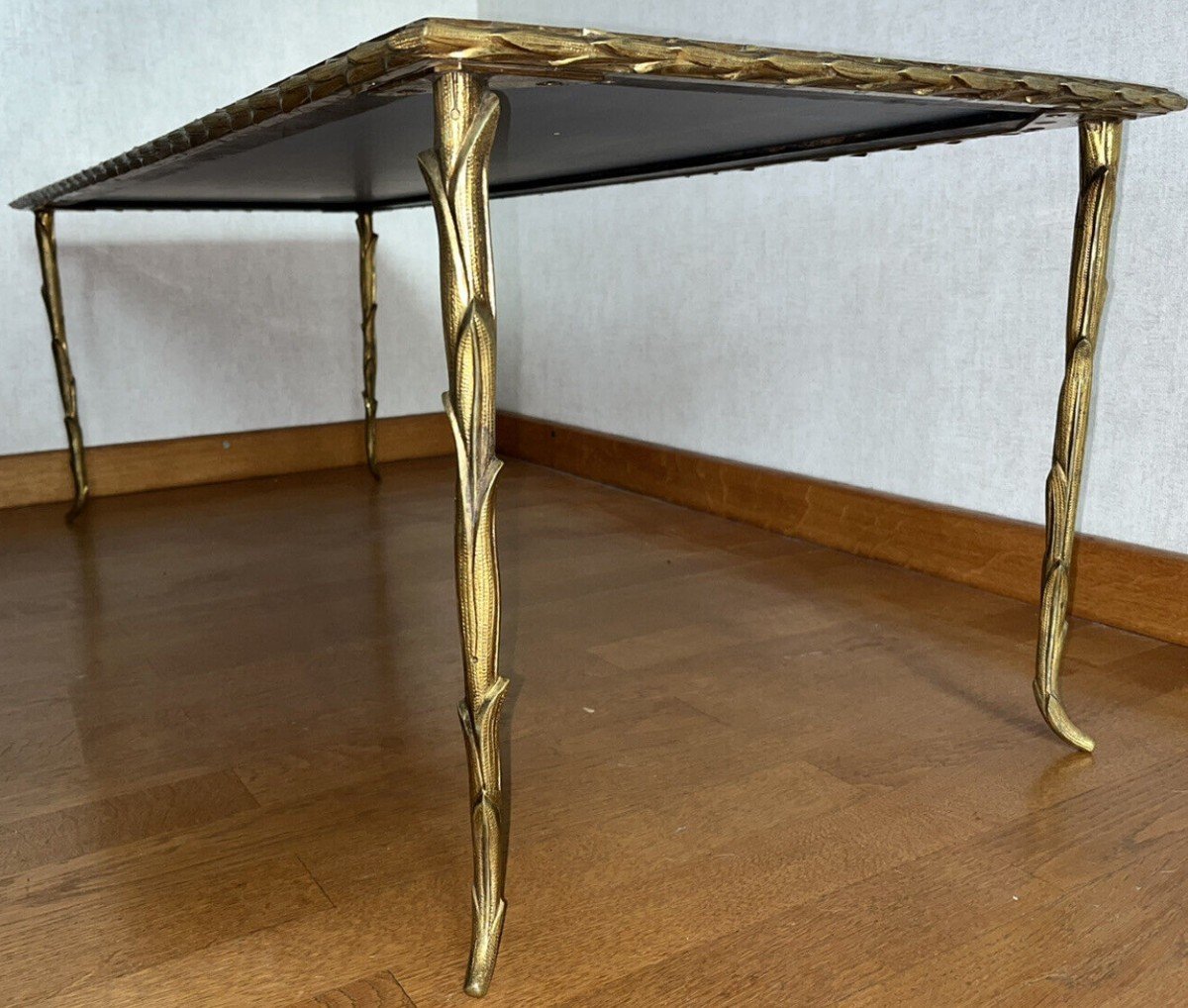 Maison BAGUES   Grande Table En Bronze Doré à Décor De Palmier Et Plateau Miroir-photo-1
