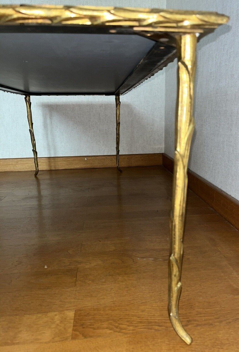 Maison BAGUES   Grande Table En Bronze Doré à Décor De Palmier Et Plateau Miroir-photo-3