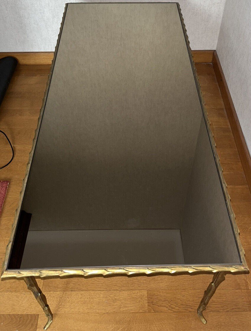 Maison BAGUES   Grande Table En Bronze Doré à Décor De Palmier Et Plateau Miroir-photo-4