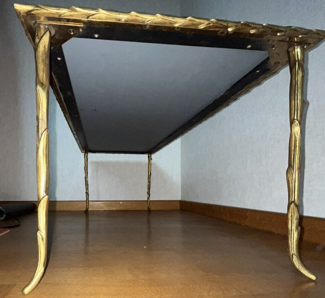 Maison BAGUES   Grande Table En Bronze Doré à Décor De Palmier Et Plateau Miroir-photo-7