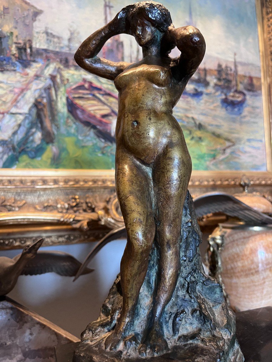 LAETHIER Georges (1875-1955) Sculpture En Bronze A Double Patine " Naiade " Signé