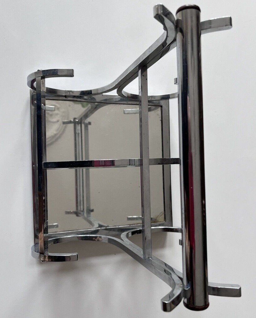 ADNET Jacques ( 1900-1984) Porte Bouteilles Moderniste En Métal Chromé, Miroir Et Palissandre-photo-1