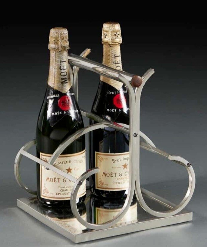 ADNET Jacques ( 1900-1984) Porte Bouteilles Moderniste En Métal Chromé, Miroir Et Palissandre-photo-4