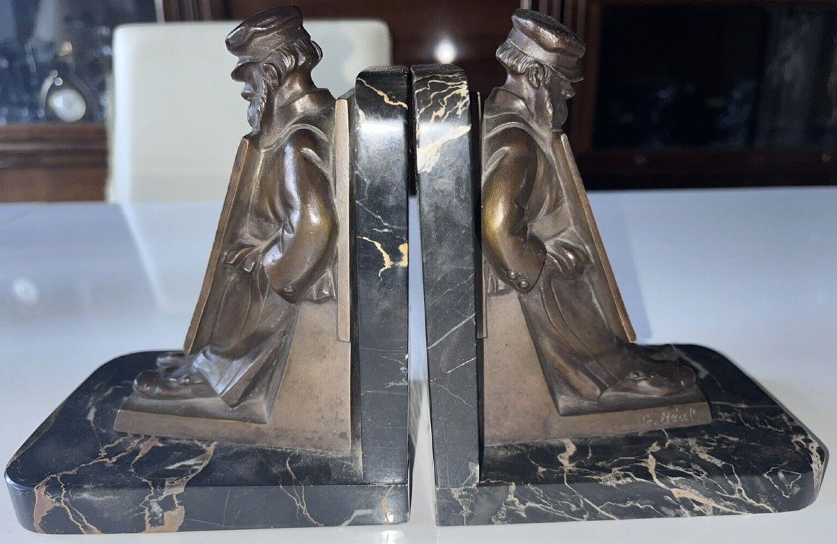 Beal Georges (1884-1969) Bronze Bookends With Poster Show Decor Signed-photo-2