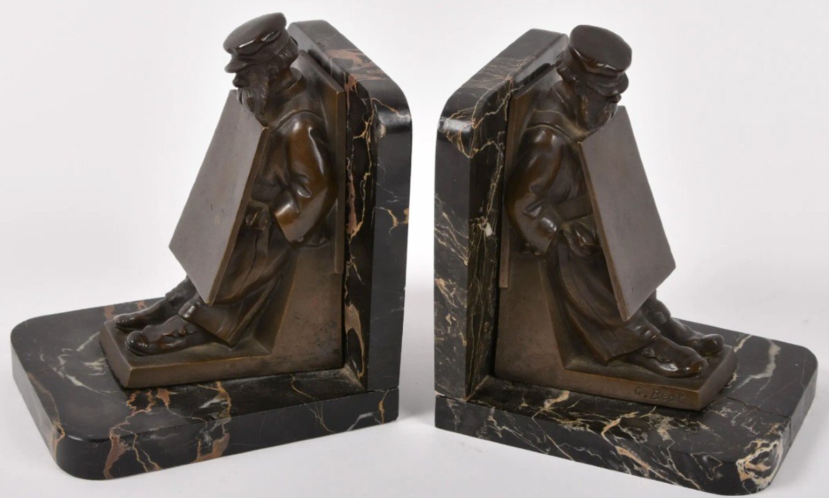 Beal Georges (1884-1969) Bronze Bookends With Poster Show Decor Signed