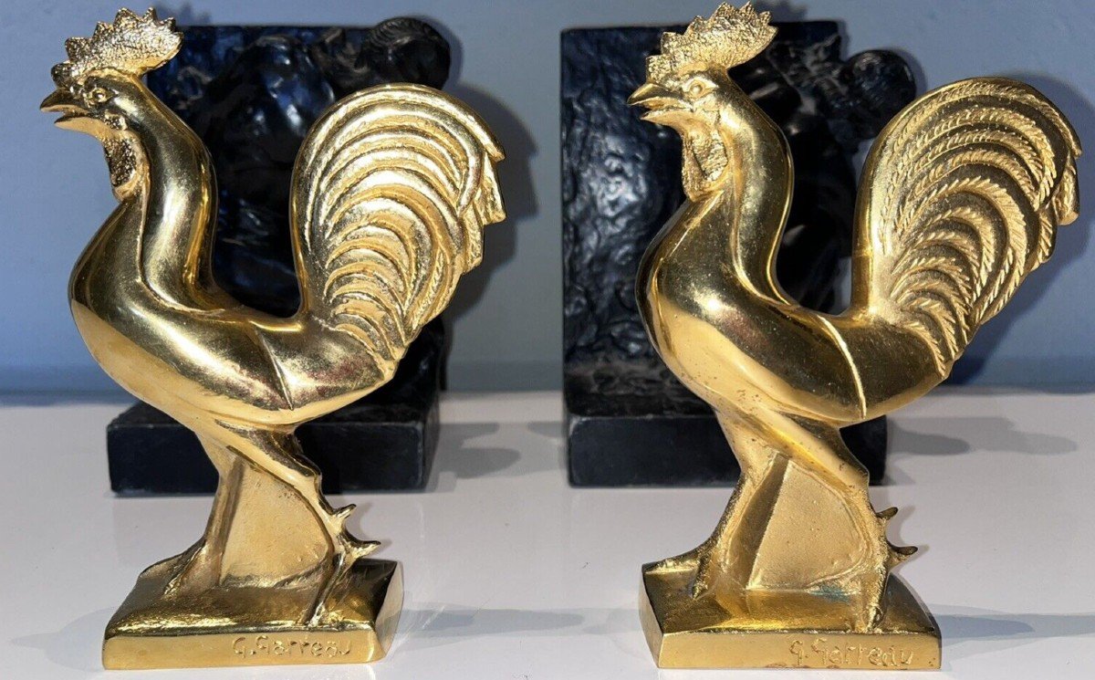 Georges Raoul Garreau (1885-1954) Pair Of Bookends In Gilt Bronze Signed-photo-3