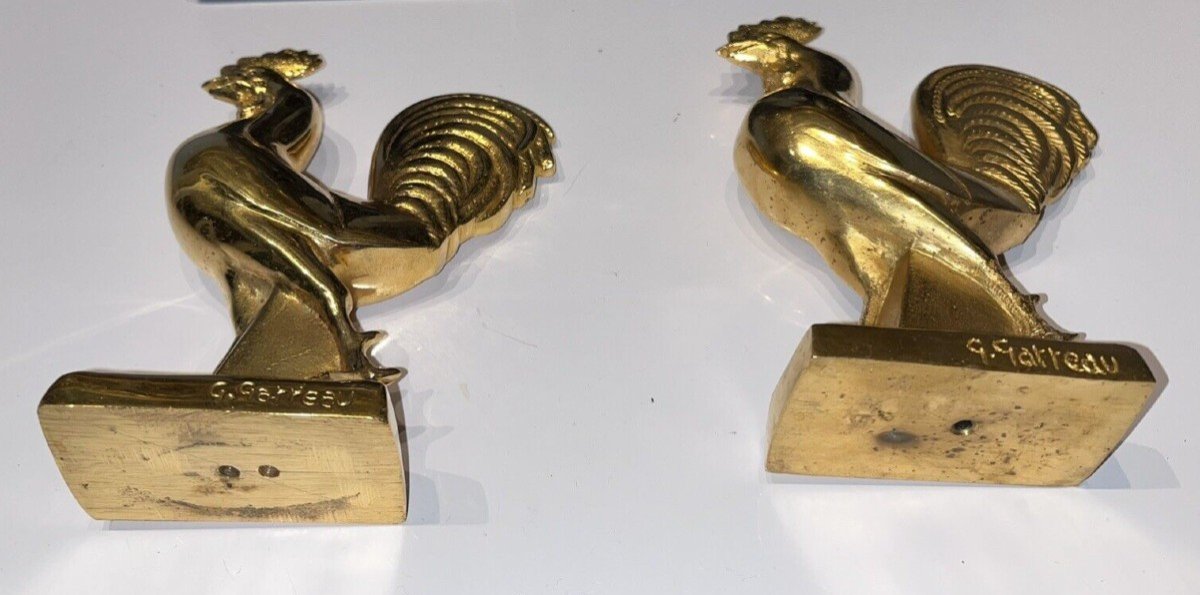 Georges Raoul Garreau (1885-1954) Pair Of Bookends In Gilt Bronze Signed-photo-4