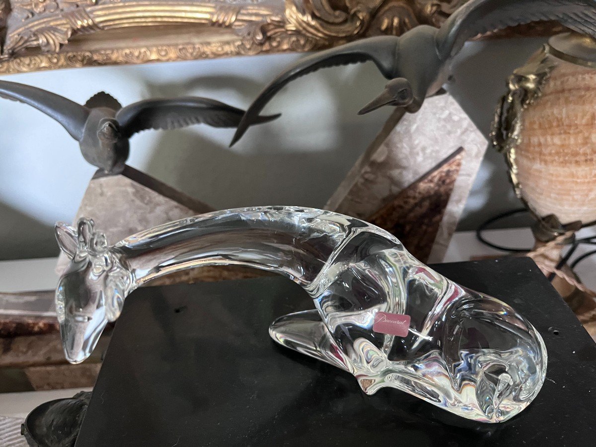 Baccarat & Loet Giraffe In Stylized Crystal Signed And Stamped Tbe-photo-3