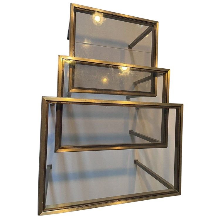 Maison Ramsay Nesting Tables In Golden And Brushed Brass And Smoked Glass-photo-2