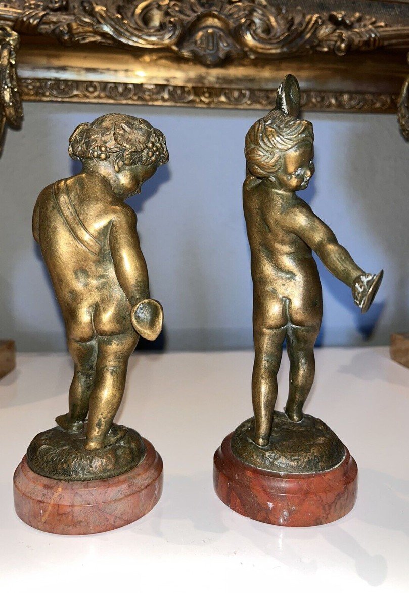 CLODION (1738-1814) Couple De Musiciens En Bronze Sur Marbre Signés à La Base-photo-3