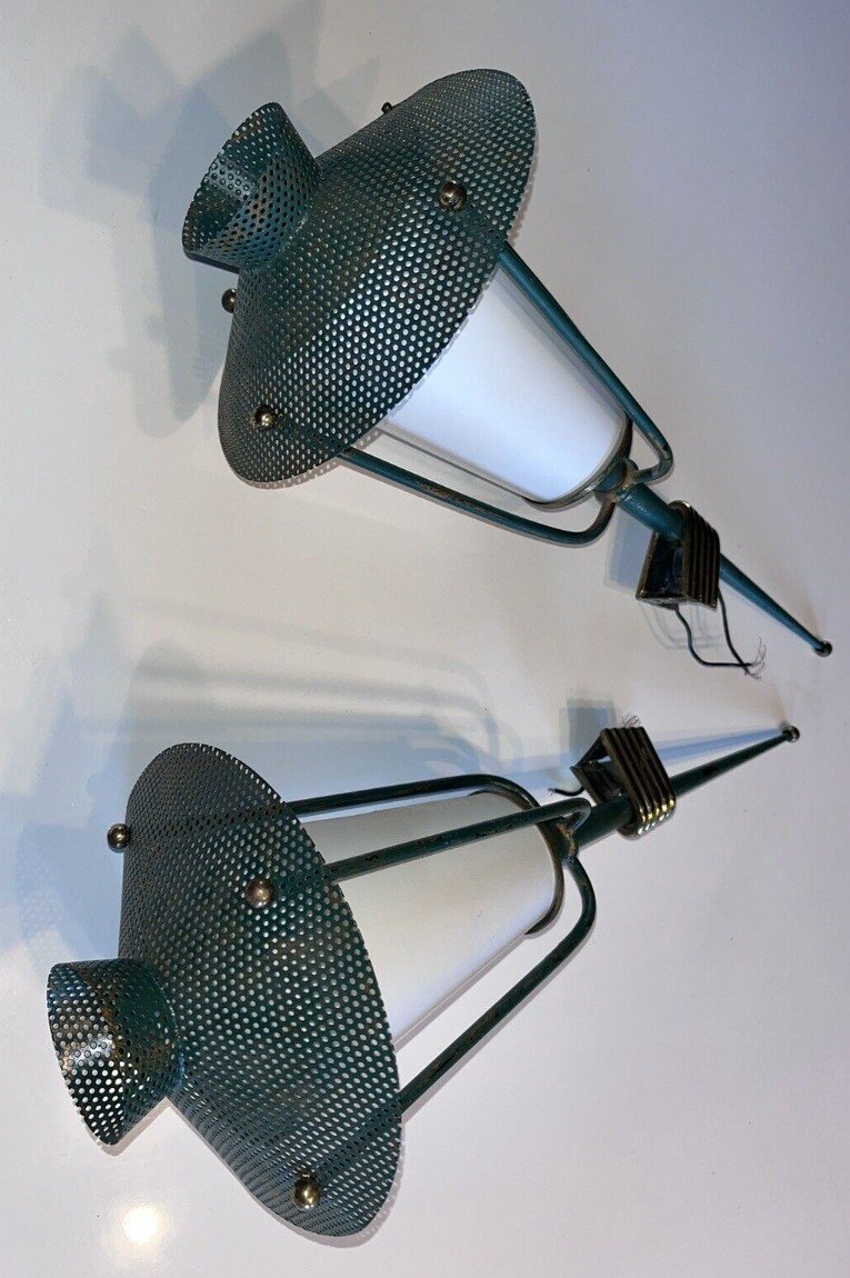 Arlus & Mategot Pair Of Lantern Sconces From The 1950s H 45cm-photo-8