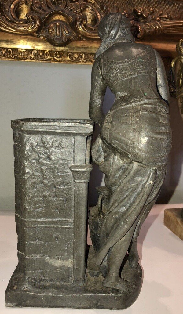 Louis HOTTOT (1834-1905). Sculpture Art Nouveau "femme Orientale à La Fontaine"   Signé -photo-2