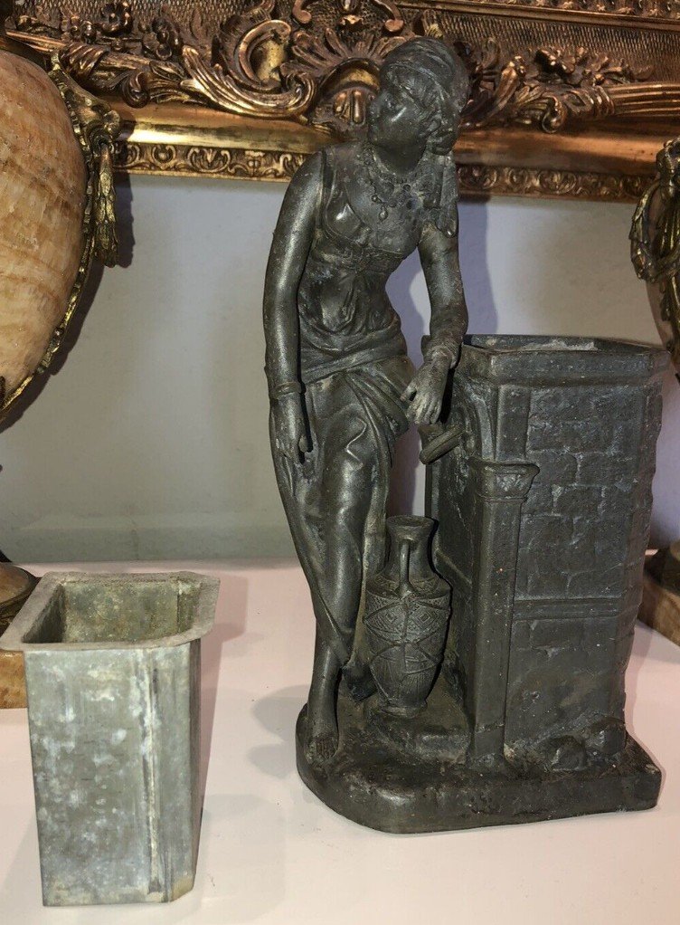 Louis HOTTOT (1834-1905). Sculpture Art Nouveau "femme Orientale à La Fontaine"   Signé -photo-5