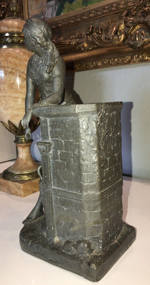 Louis HOTTOT (1834-1905). Sculpture Art Nouveau "femme Orientale à La Fontaine"   Signé -photo-7
