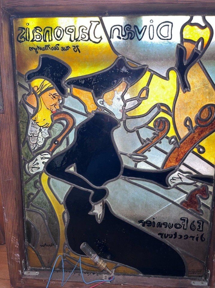Toulouse Lautrec Large Art Nouveau Stained Glass Window The Japanese Divan H. 90 X L. 70 Cm-photo-7