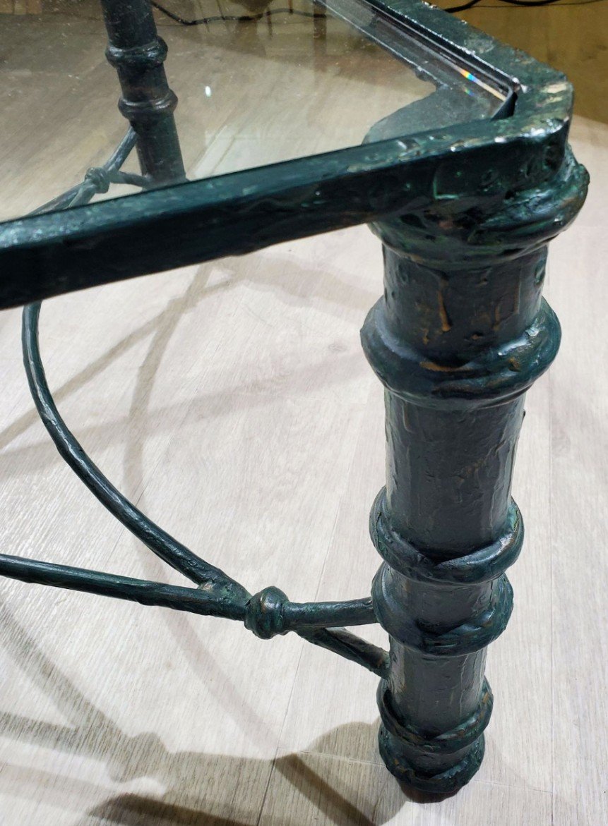 Bronze Coffee Table With Nuanced Green Patina, In The Taste Of Diego Giacometti-photo-3