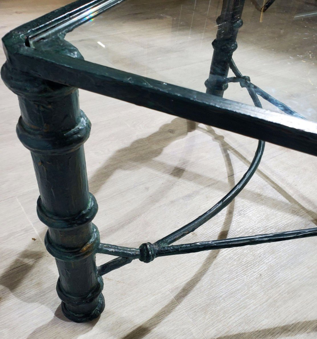 Bronze Coffee Table With Nuanced Green Patina, In The Taste Of Diego Giacometti-photo-4