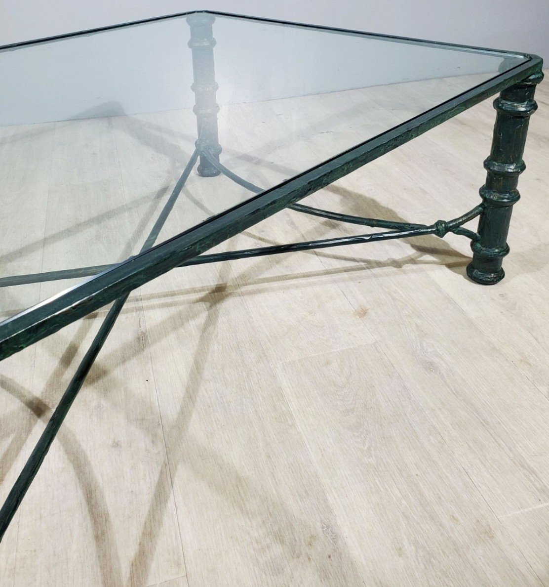Bronze Coffee Table With Nuanced Green Patina, In The Taste Of Diego Giacometti-photo-5