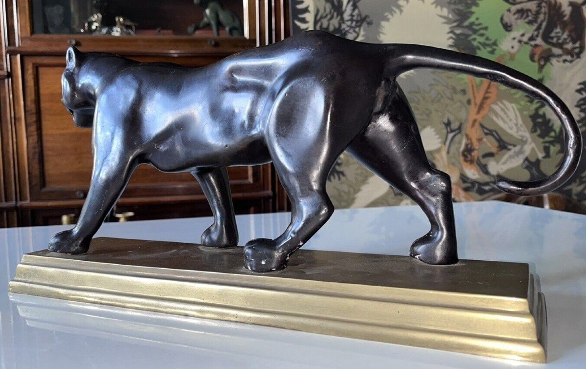 Dans Le Style De Barye Grand Tigre En Marche, Bronze A Double Patine L43cm-photo-2