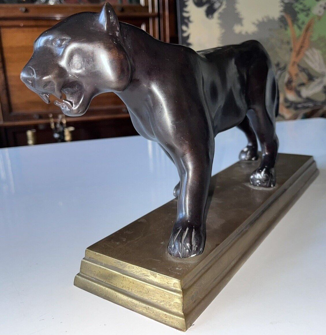 Dans Le Style De Barye Grand Tigre En Marche, Bronze A Double Patine L43cm-photo-3