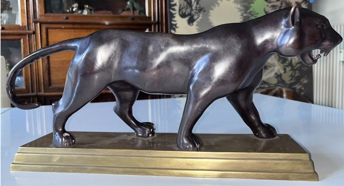Dans Le Style De Barye Grand Tigre En Marche, Bronze A Double Patine L43cm-photo-5