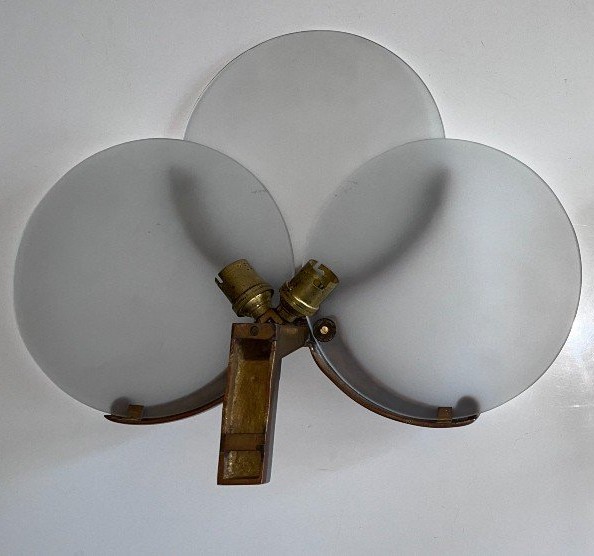 Art Deco Sconce In Golden Metal And Three  Glass Plates (perzel Style)-photo-2