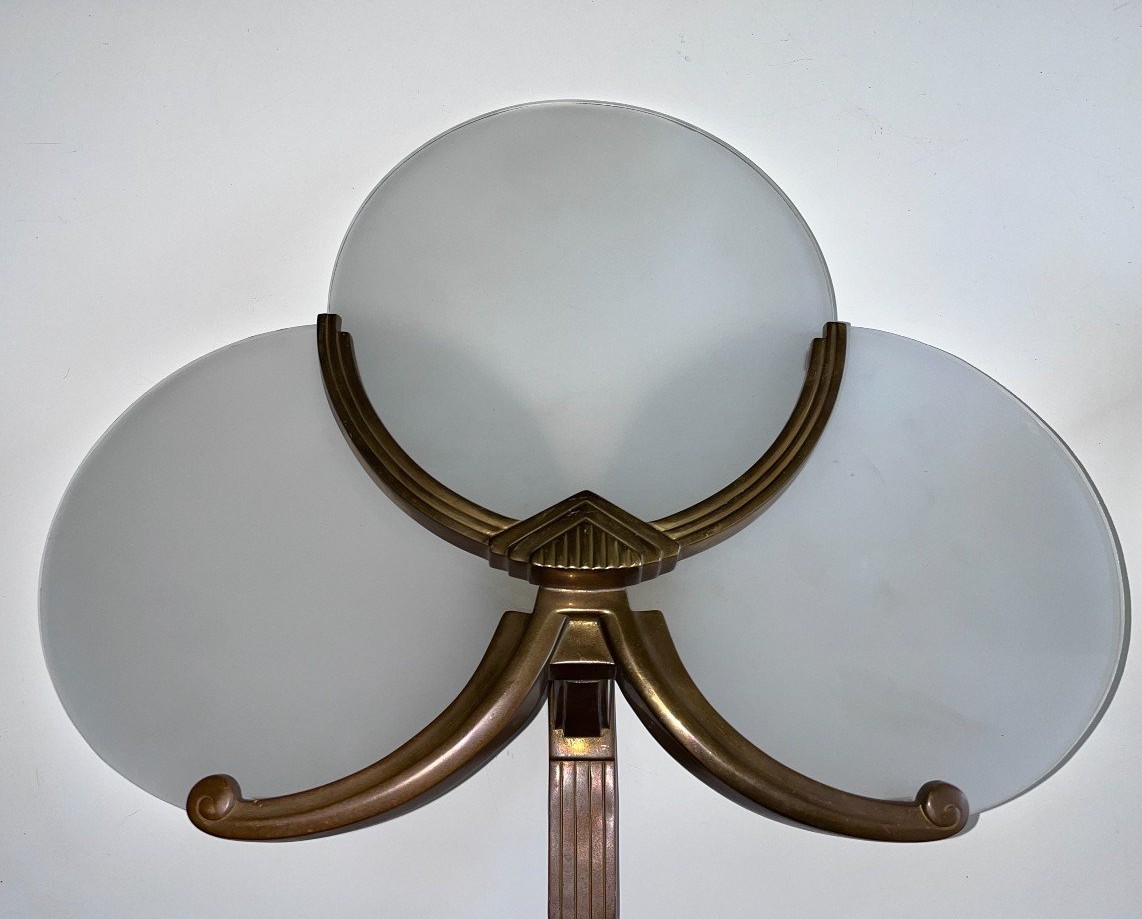 Art Deco Sconce In Golden Metal And Three  Glass Plates (perzel Style)-photo-4