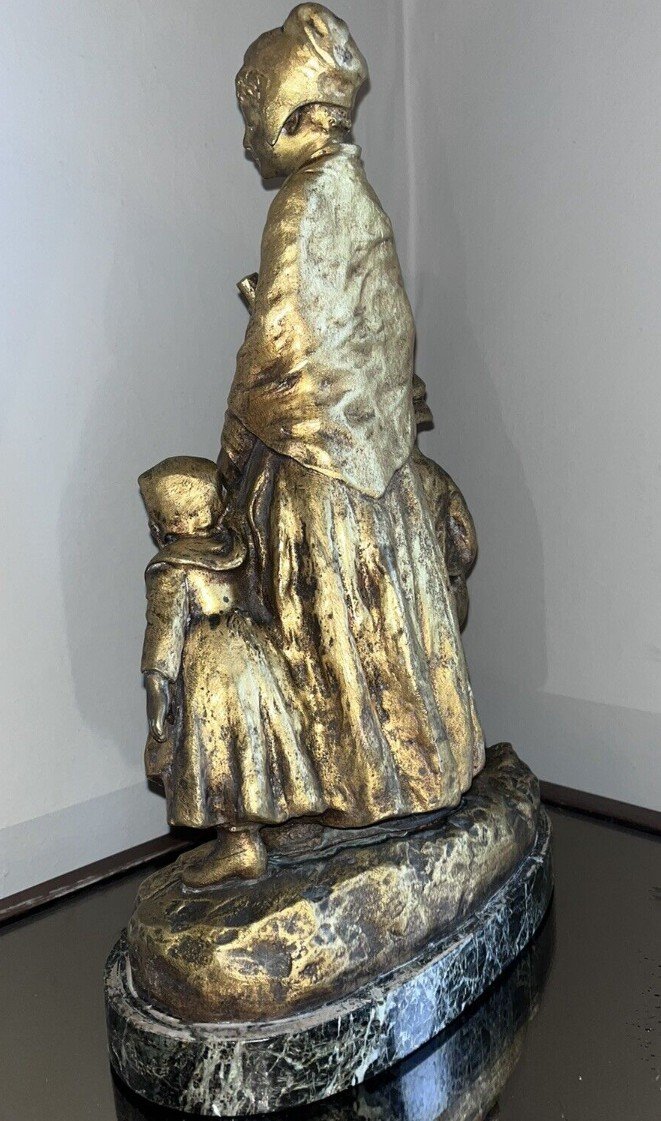 Joseph d'ASTE (1881-1945)  La Fête Au Village, Groupe En Bronze Doré   Signé-photo-3