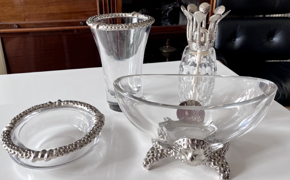 Fondica & Mathias  Rare Set Of Four Pieces In Silver Bronze And Crystal  -photo-6