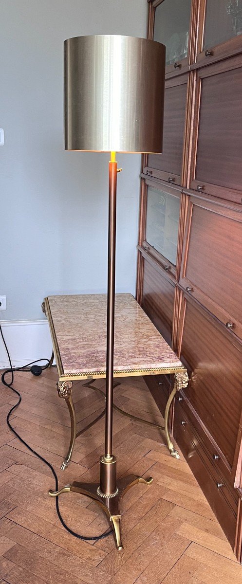 Maison Charles (signed). Tripod Floor Lamp In Brass And Gilt Bronze.