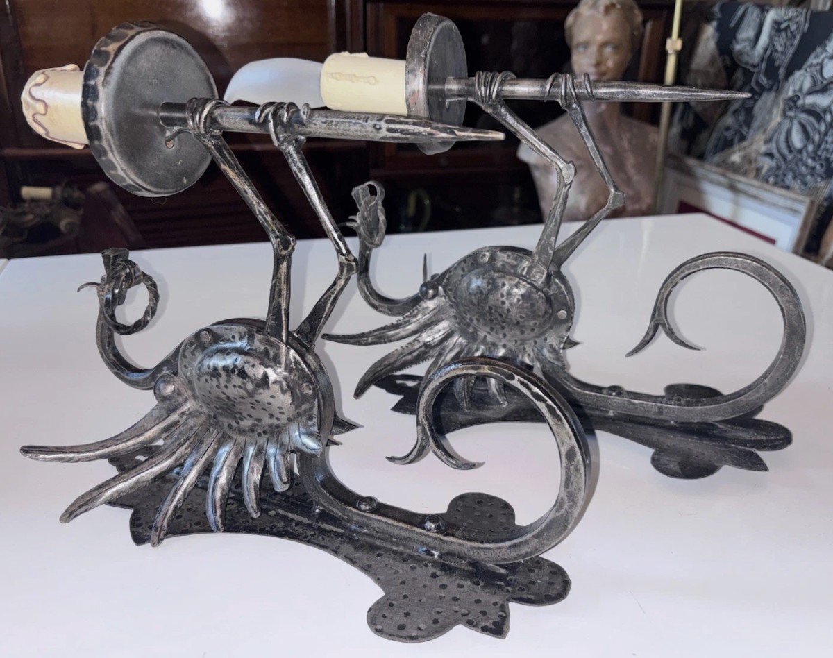 Alessandro MAZZUCOTELLI  (1865-1938) (attribué à) Paire d'appliques dragons-photo-2