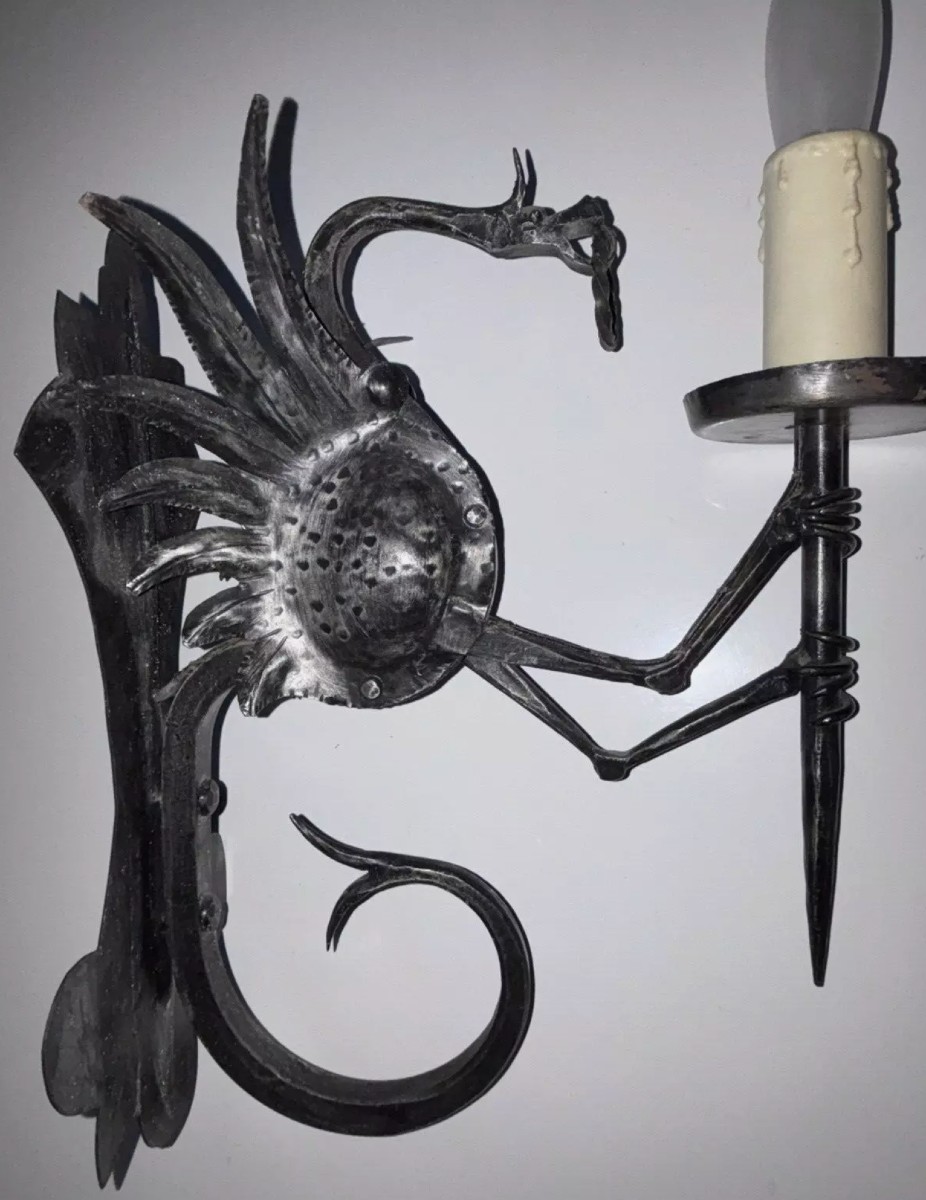 Alessandro MAZZUCOTELLI  (1865-1938) (attribué à) Paire d'appliques dragons-photo-7