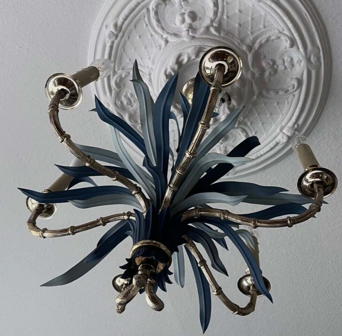 Maison Bagues 6-light Bamboo-shaped Polychrome Metal, Brass And Bronze Chandelier-photo-2