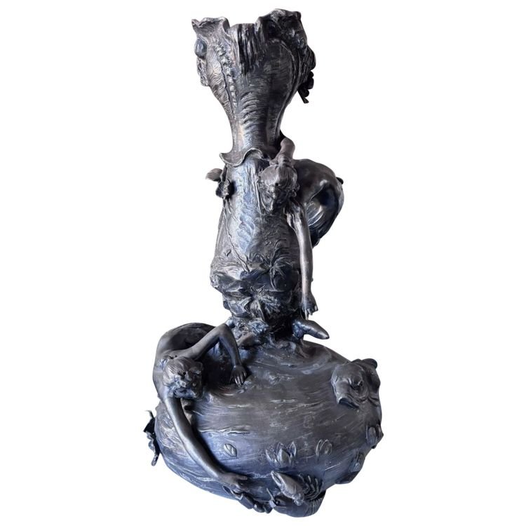 Ignaz MANSCH ( 1867-1925 ) Important (60cm) Vase Art Nouveau à Décor De Sirènes