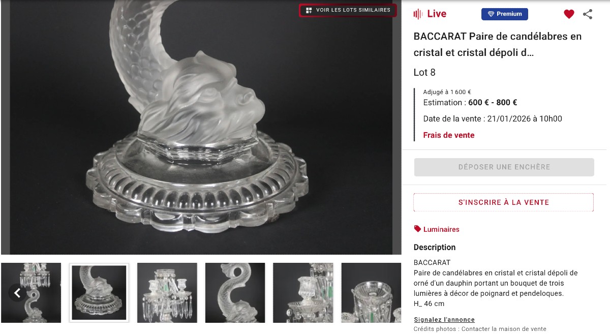 Large Three-light Dolphin Candlestick, Attributed To Baccarat H53cm-photo-3