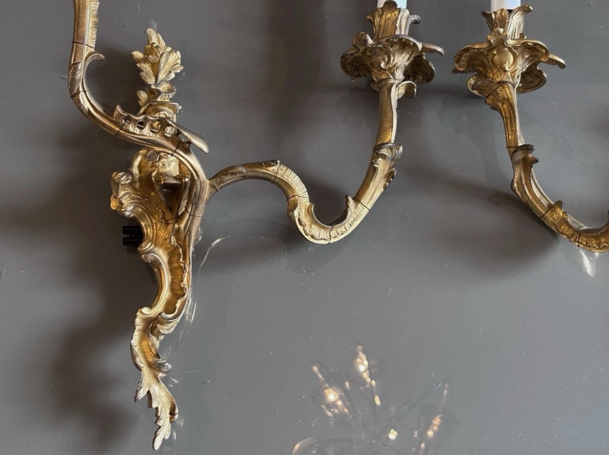 Grandes Appliques XIXème Aux Chinois En Bronze Doré & Ciselé. H 48cm-photo-4