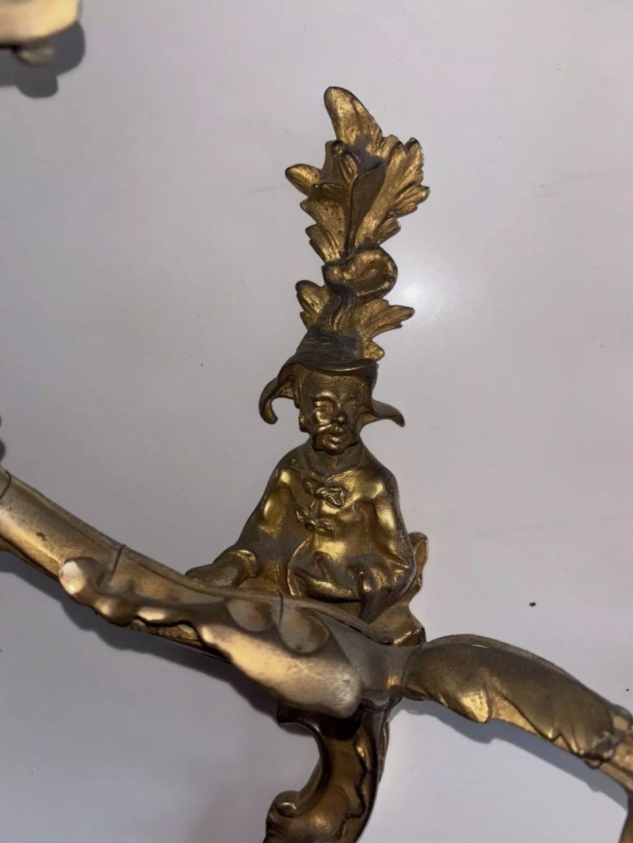 Grandes Appliques XIXème Aux Chinois En Bronze Doré & Ciselé. H 48cm-photo-7