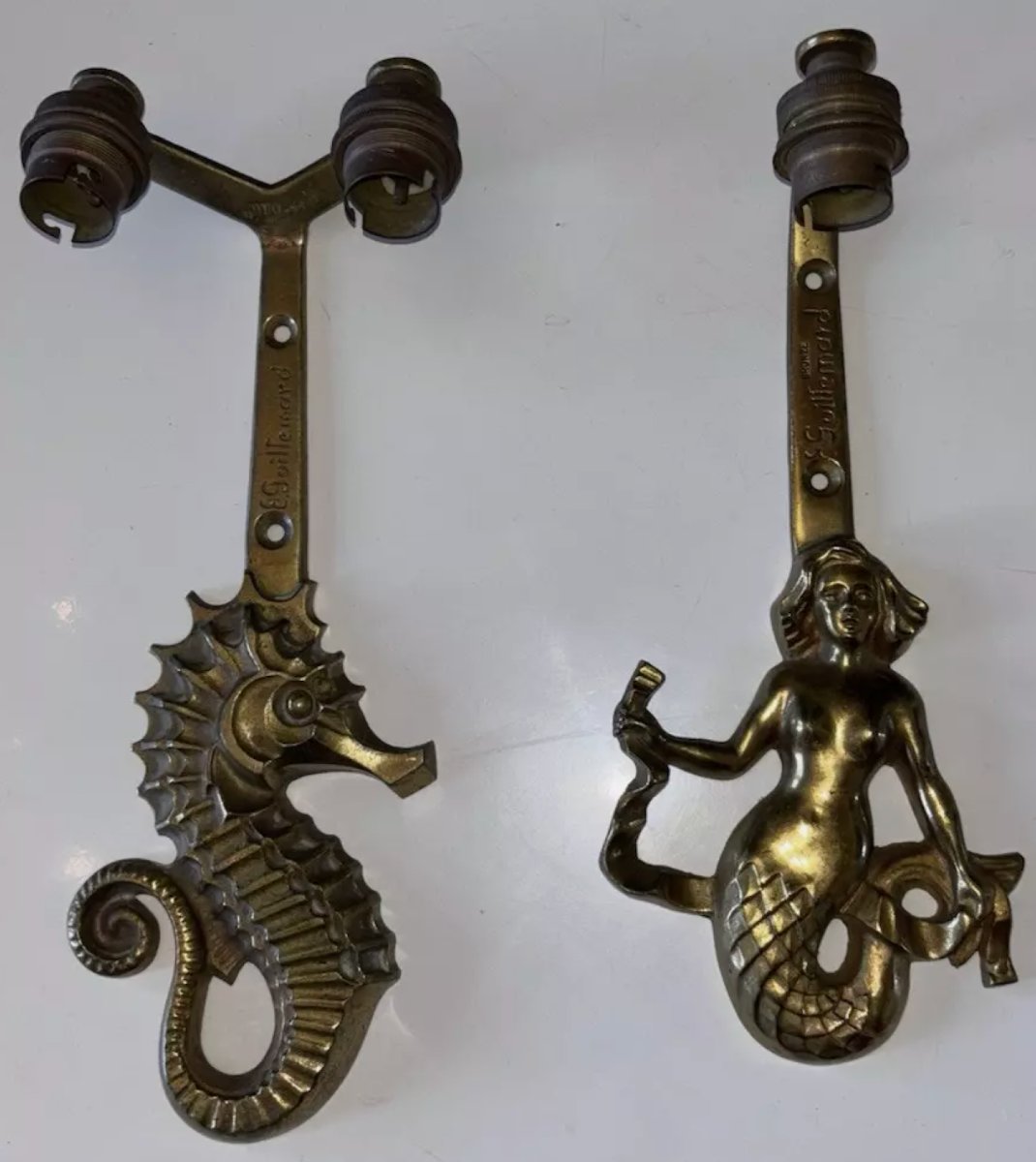 E. GUILLEMARD  Deux Appliques Art Déco En Bronze Doré Signées-photo-1